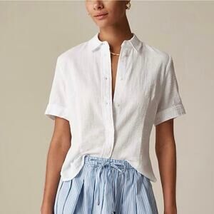 NWT J.Crew Slim-Fit Button-Up Lightweight Cotton Gauze White Size 4
